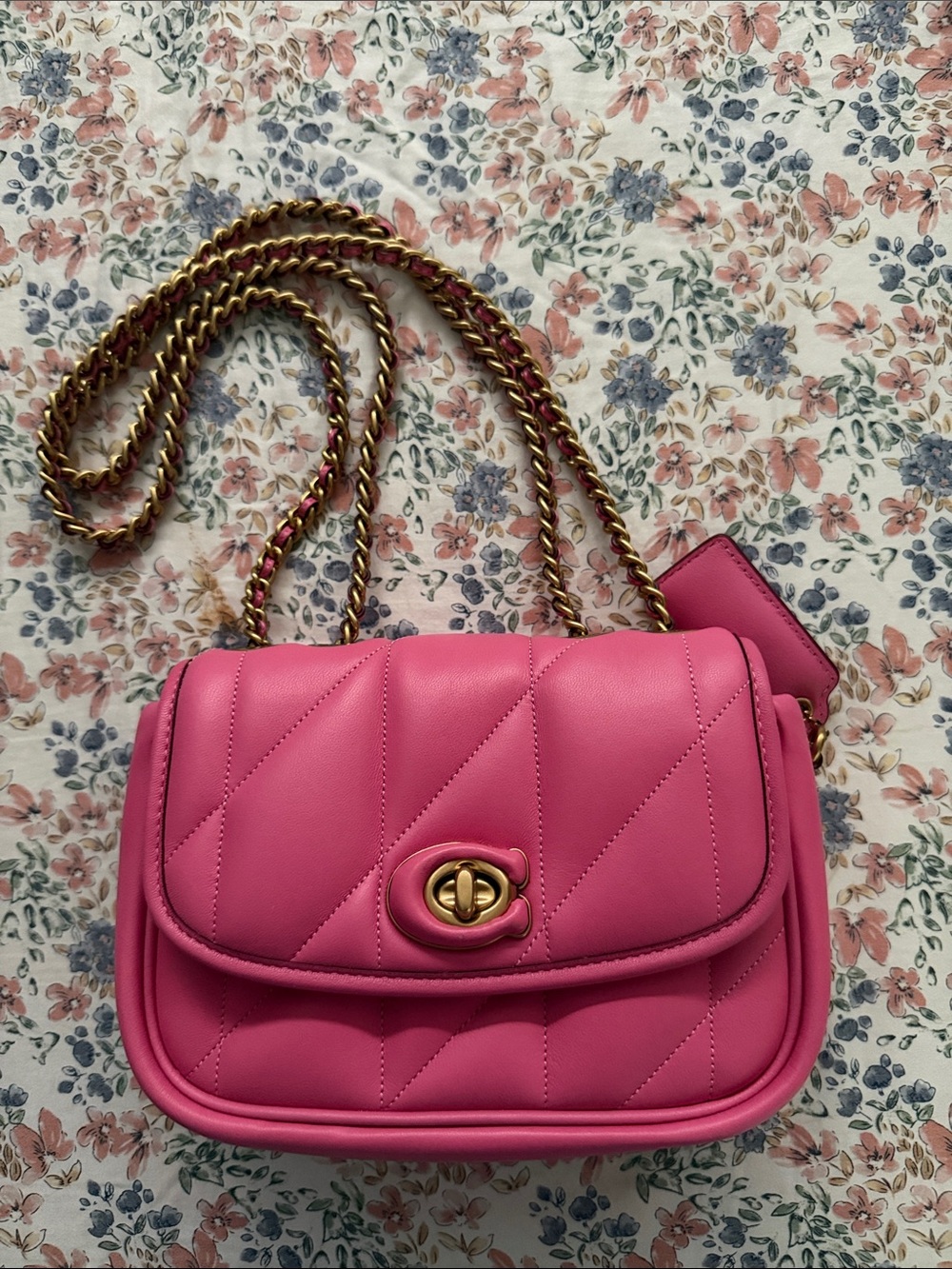 Coach Pink Quilted Crossbody with Gold Chain